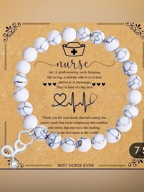 Best Nurse Ever White Marble Beaded Bracelet